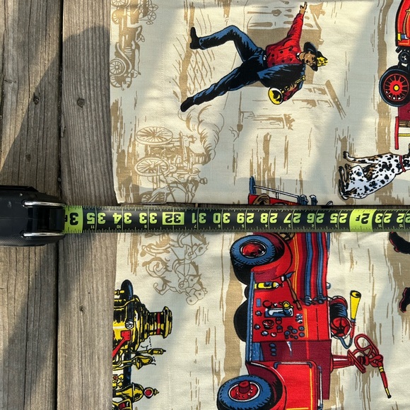 2 Vintage Fireman Fire Trucks Curtain Panels 21” x 34” Riverdale Screen Printing - Picture 6 of 10